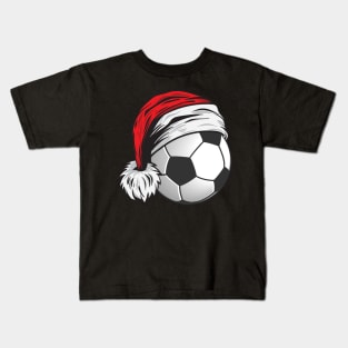 Christmas Football Ball With Santa Hat Funny Sport X-mas product Kids T-Shirt